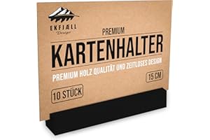 EKFJAELL Kartenhalter Holz 15 cm schwarz aus massivem Buchenholz (10er-Set), schwer & stabil - als Fotohalter, Postkartenständer, Menükartenhalter, Tischkartenhalter als Hochzeitsdeko uvm.