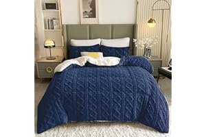 HOMEYA Edredón Borreguillo Invierno 240x260 cm para Cama 135/150, Reversible Franle Sherpa, Relleno Microfibra, Nórdico Cálido Suave, con 2 Fundas de Almohada 50X70 cm, Marino