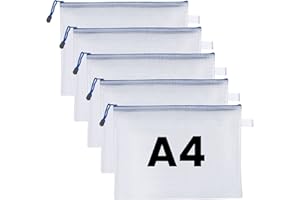 AKHTART 5Pcs A4 Plastic Wallets File Bags, A4 Document Wallets with Zipper, Document Folder, Zip Lock Bags, Document Zipper Bags, Zip Plastic Folder for School, Travel, Home, Office (White)