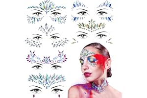 HIRSRIAN Glitzersteine Gesicht, Festival Glitzer Gesicht, 6PCS Glitzersteine Selbstklebend, Meerjungfrau Strasssteine Selbstklebend, Juwelen Glitzertattoos Aufkleber, Gesicht Edelsteine für Festival Zubehör