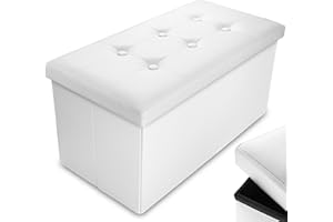 Nyxi Foldable Ottoman Storage Box, 76x38x38cm, 80L Capacity, Faux Leather, Multi-Purpose Seat, Foot Stool, Storage Organizer with Lid for Kids Toys, Bedroom, Hallway, Living Room White