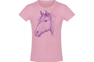 BADDERY Maglietta: One Love - Amore - Cavallo - Pony - T-Shirt Bambina - Rosa Pink - Regalo Compleanno - Bucefalo Equino - Cavalcare Montare Andare - Maneggio - Horse Mustang - Scuola