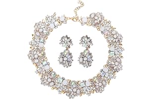 Kakonia Bib Statement Necklace for Women Chunky Choker Necklace and Earrings Set Rhinestone Vintage Fashion Necklace Costume Jewelry