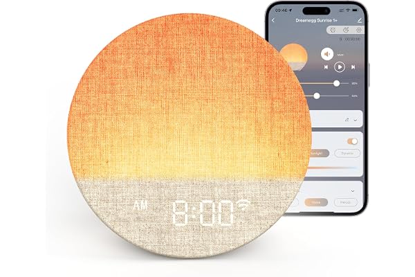Dreamegg Väckarklocka, ljusväckarklocka med appkontroll, 34 lugnande ljud och 12 ljuslägen, flera larm fritt justerbara, Sunrise larmklocka för vuxna och spädbarn, sovrum & present