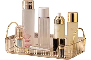 CESTATIVO Bathroom Organiser Countertop Vanity Tray, Skincare Makeup Shelf for Cosmetics, Toiletries, Lotions, Perfumes (1 Tier, Amber)