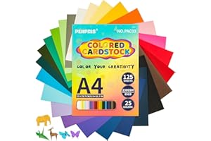 PENPRIS Cartoncino colorato A4, carta per cartoncini pesanti, 125 fogli di cartoncino per la creazione di biglietti, scrapbooking artigianale, 25 colori, 230 g/m²
