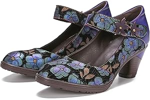 CrazycatZ Womens Leather Colorful Mary Jane Shoes with Bow, Vintage Patchwork Mary Janes Pumps