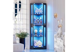 ‎BROTTAR BROTTAR 165 cm Eck-Glasvitrine mit LED-Beleuchtung & 4-stufige Schauvitrine mit Glastüren und Human Body Sensor für Sammlerstücke, Spirituosen, Schwarz