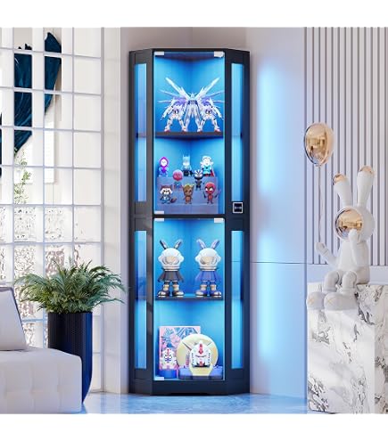 FREDEES Vitrine mit LED Beleuchtung, 5-stöckige Sammlervitrine mit Intelligente Sensorik, Acryl Standvitrine mit Verstellbaren Einlegeböden für Wohnzimmer Büro, Schwarz FREDEES Vitrine mit LED Beleuchtung, 5-stöckige Sammlervitrine mit Intelligente Sensorik, Acryl Standvitrine mit Verstellbaren Einlegeböden für Wohnzimmer Büro, Schwarz
