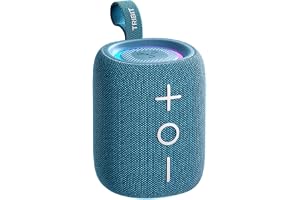 Tribit StormBox Mini+ Bluetooth-högtalare, 360° rumsljud, blå | 12 W, 12 timmar, BT 5.4, IPX7 vattentät, RGB-lampor, TWS-kopp