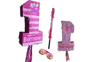 BOOGIE WOOGIE PINATAS Boogie Woogie Pink Number One Pinata with Stick for Birthday or Easter, Cardboard & Paper Material