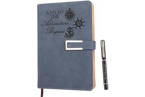 FARFUME Journal d'écriture d'aventure rechargeable pour hommes et femmes A5 doublé en similicuir Cahier à couverture rigide Collège 200 pages lignées Journal personnel plat avec stylo et boucle magnétique