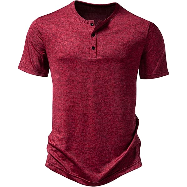 LucMatton Camicia da uomo casual a maniche corte slim fit Henley camicia elegante 4 bottoni muscolo t-shirt, Cachi, L