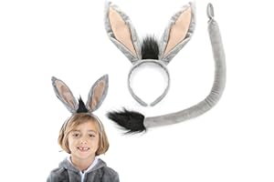 I LOVE FANCY DRESS Donkey Ears and Tail Costume Set - Grey Donkey Ears on a Headband and a Long Grey Donkey Tail with a Black Tip - Adults Kids Nativity Fancy Dress Accessory Set