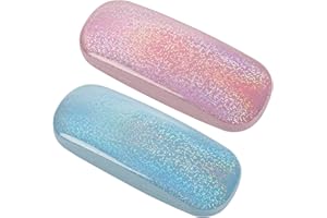 TRUEIN 2 Pezzi Custodia Rigida per Occhiali, Astuccio per Occhiali in Pelle PU, Custodia per Occhiali Glitterata con Panno per la Pulizia, Portaocchiali per Occhiali per Donne Bambini