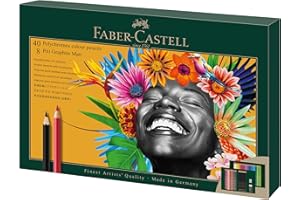 ‎FABER-CASTELL FABER-CASTELL 210054 - Zeichenset 50-teilig mit Polychromos Buntstifte und Bleistifte Pitt Graphite Matt, inkl. Anspitzer und Radierer