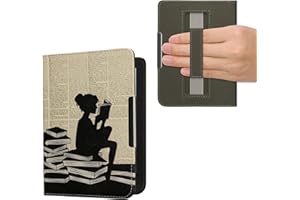 kwmobile Étui Compatible avec Kobo Clara BW/Colour Coque - Étui à Rabat magnétique Tablette eReader Similicuir avec Sangle - Noir-Beige