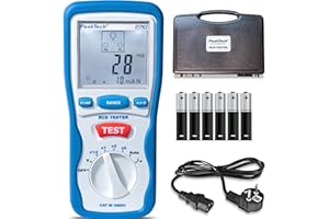PeakTech P 2710 – Tester digitale FI a sparo con ampio display LCD, interruttore di corrente residua, lame RCD, custodia a doppio isolamento, voltaggio 230 V / 50 Hz - CAT III 600 V