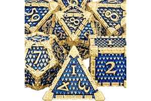ARUOHHA DND Metal Dice Set with Gift Box, Golden Blue Dragon Scale Role Playing Games Dungeons and Dragons 6 Sided Polyhedral D&D Dice Set RPG D and D Dice D20 D12 D10 D8 D6 D4
