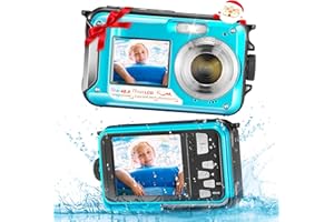 Jradse wasserdichte Digitalkamera, 2.7K HD 48MP Unterwasserkamera mit Dualem Display 3M Tauchkamera für Schwimmen, Anti-Shake 16X Digitaler Zoom, Blau