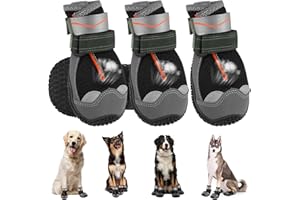 TOPEV Dog Shoes for Large Dog,Dog Boots for Injured Paws Waterproof,Dog Paw Protectors with Reflective Strip,Non-slip Adjustable & Washable Dog Shoes for Walking