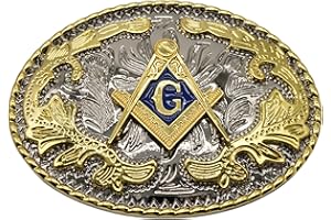 WMG Masonic Mason Symbol Logo Large Huge Rodeo Western Gold Tone Belt Buckle, Gold, Medium