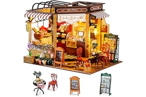 BBLIKE Modello Kit Baker's Shop DIY Mini House Mini Casa di bambole in legno, puzzle 3D con luci a LED a induzione, artigianato per la decorazione della casa, regali di compleanno per bambini e adulti
