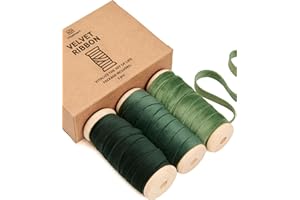 Vitalizart Nastro di Velluto Serie Verde 0,95 cm x 4,57 m x 3 Rotoli, Rocchetto di Legno, Nastri in Tessuto per Decorazioni di Ghirlande Natalizie, Artigianato, Ornamenti, Regali Avvolgimento