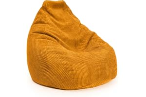 Lumaland Poltrona da gioco XXL in velluto a coste | Poltrona da gioco per adulti e adolescenti | Comodo Bean Bag 135 x 100 cm [giallo senape]