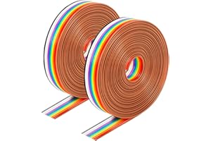 Huayue 2 PCS 10 Pin Ribbon Cable, Rainbow IDC Wire Dupont Wire Flat Cable for 2.54mm Connectors, 1.27 Pitch, 6M