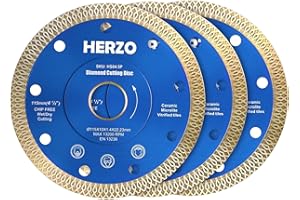 HERZO Disco Diamantato 115mm Porcellanato, 3 Pezzi Disco da Taglio Diamantato Turbo Mola da Super Sottile per Gres Porcellanato, Graniti, Ceramica, Quarzite, Piastrelle, Marmo, etc