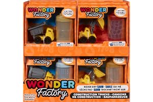 Wonder Factory Never Dry Sand Construction Trucks - Inkluderar 1 lastbil och 1 x 104 ml sandrör, icke-torkat, glutenfri, kreativa leksaker för barn, lekset