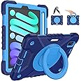 Andnary Case for 2024 iPad Mini 7 A17 Pro/2021 Mini 6 8.3 Inch Case with Built-in Pencil Holder/360° Rotating Handle Stand, Drop-Proof Cover for iPad Mini 7th/6th Generation 8.3", Navy+Blue