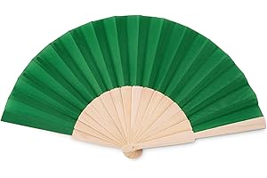 PROMOTIONGIFT Ventaglio manuale in legno con tessuto in policotone, verde