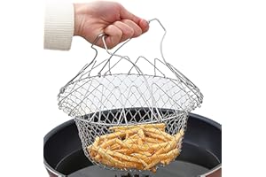 XFLYP Składany kosz do smażenia ze stali nierdzewnej, wielofunkcyjny sitko do smażenia, uniwersalny kosz na cedzaki do smażenia, do frytek, warzyw, sałatek