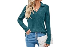 Gemulate Women's Jumpers Plus Size Ladies Jumpers for Women Long Sleeve Tops V Neck Jumper Lightweight Jumpers Sweatshirt Ribbed Tops S-XXL