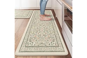 KIMODE Anti Fatigue Mats for Kitchen Floor 20"x47"+20"x32", Boho Farmhouse Kitchen Rugs Sets of 2, Cushioned Kitchen Floor Mats Non Slip, Comfort Standing Mats for Sink Laundry Desk Beige