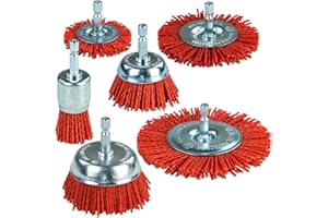 SALI 6-TLG-Set Nylondraht-Topfbürste,Drahtbürsten mit Sechskant-Schaft 1/4“ (6,35 mm), 6 Größen Nylon-Bohrbürstenset zur Entfernung von Rost und Korrosion