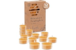 HYOOLA Velas de té de cera de abeja pura, paquete de 12 unidades, hechas a mano, decorativas, sin perfume, velas de té, 4 horas de combustión, taza transparente