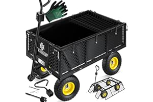 KESSER® Carrello da Giardino, Carrello da Trasporto con Capacità di Carico di 700 kg, Carrello da Giardino, Incluso Telo rimovibile, Pneumatici, Versatile Incluso Guanti + Ripiano, Nero