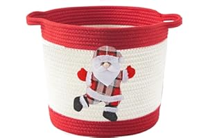 USHANG PET Christmas Basket Empty, Christmas Decoration Storage Baskets with Handle for Holiday, Baby Gift Basket for Toys, Towels, Diapers, Woven Cotton Rope Basket With Santa Claus, Red