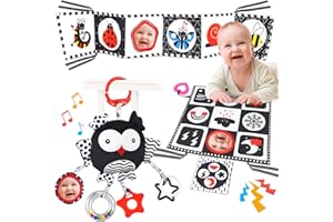 KUANGO Black and White High Contrast Baby Toys 0-6 Months with Mirror, Crinkle Rattles, Soft for Brain Development Montessori Sensory Tummy Time Newborn Infant 0 3 6 9 Old, S2(NORMAL)