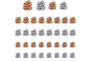 Bekecidi 36 sztuk świątecznych szyszek sosnowych, naturalne mini szyszki, Boże Narodzenie, szyszki śnieżne, ozdoby do dekoracji wnętrz, jesienne i świąteczne rękodzieła (złote + srebrne)