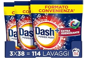 Dash Power Pods Detersivo Lavatrice In Capsule, 114 Lavaggi (38x3) Extra Igienizzante, Pulizia profonda contro sporco e batteri, Pulizia Impeccabile