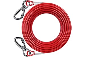 CHUIENDI Dog Tie Out Cable with 360° Swivel Lockable Hook and PVC Coating, 10ft 15ft 20ft 25ft 40ft 60ft 120ft Reflective Dog Lead Line, Galvanized Steel Wire Rope for Small Medium Pet Up to 60, 120, 250 lbs