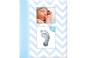 Pearhead First 5 Years Chevron Baby Memory Book with Clean-Touch Baby Safe Ink Pad to Make Baby's Handprint or Footprint Included, Newborn Milestone and Pregnancy Journal, Blue, UK English Language