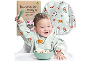 Nombear Baberos Bebé Impermeables con Mangas - Babero con Mangas Impermeable para BLW, desde 6 Meses, Fácil de Limpiar y de Secado Rápido