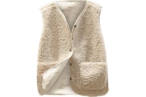 GÉNÉRIQUE Gilet Sans Manches Femme Polaire Manteaux Sans Manches Fourrure Blouson Laine Couleur Unie Veste Bouton Matelassée Manteaux avec Poches Gilet Chaud Femme Loisirs Col V Polaire Agneau Épais Coup