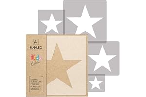 NAKLEO Stencil di Pittura per Bambini, Set di 5 Pezzi da 9x9 a 34x34cm Stella Bandiera Cinque Punte, Modelli Plastica e Riutilizzabili di Stanza Decorazione, Sagome DIY Fai-da-te, Mobili Muro Legno
