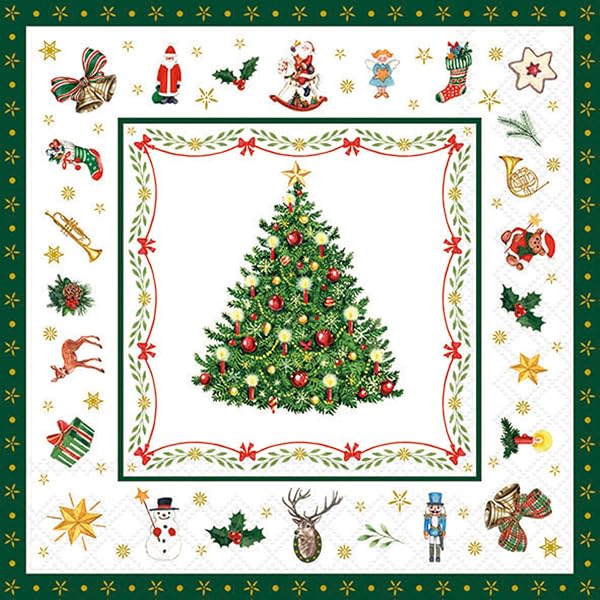 Weihnachtsservietten Mit Rodelnden Kindern – 20 Stück, 3-lagig, 33x33 Cm, Rot-grün-weiß